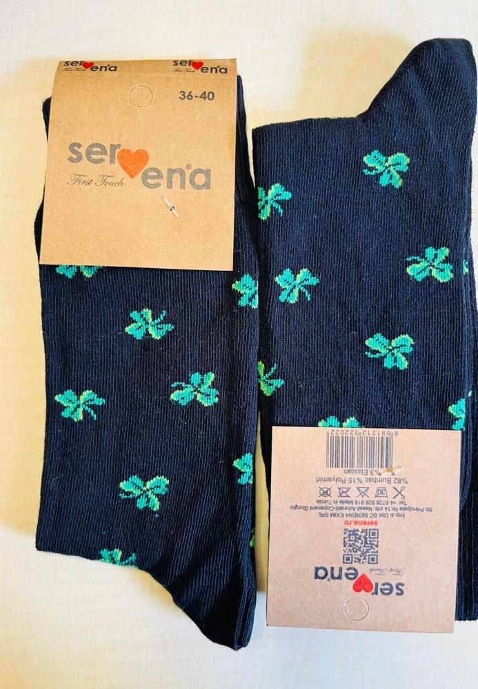 Sosete Unisex,Inalte,Culoare Negru cu Verde ,Engros